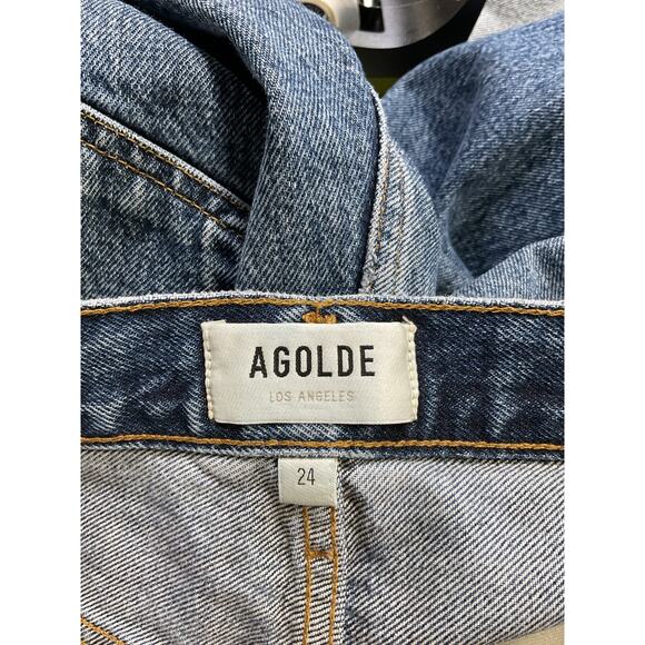 Agolde 'Dame' Blue High Rise Wide Leg Denim Jeans Size 24 - Picture 4 of 5